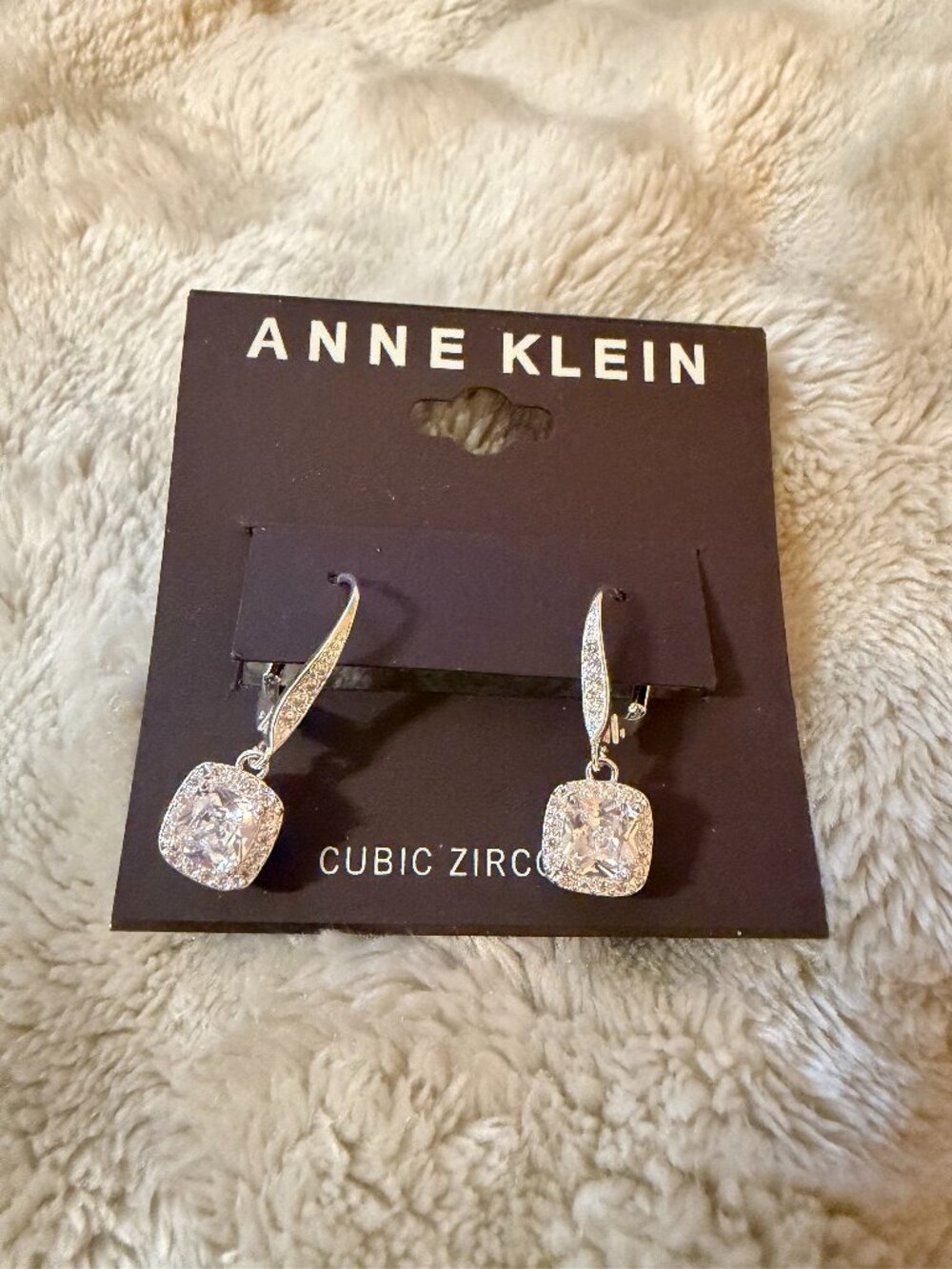 Anne Klein Flawless Silver-Tone Cubic Zirconia Halo Leverback Drop Earrings